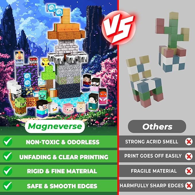 150 PCS 0.8in Magnetic Blocks - Easter Toys, Magnetic Building Blocks Cubes, Stacking Magnets, School STEM Toys Birthday Gifts for Boys and Girls Age 3+ Years Old (Theme: Adventure World)