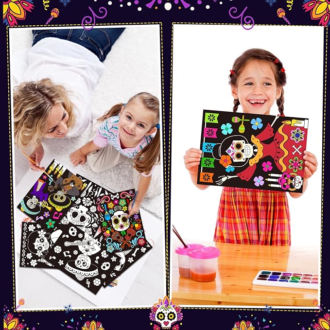 Zhanmai 30 Pcs Color Your Own Funny Day of the Dead Posters DIY Happy Day of the Dead Crafts Bulk Color Your Own Poster DIY Crafts for Party Holiday School Activities