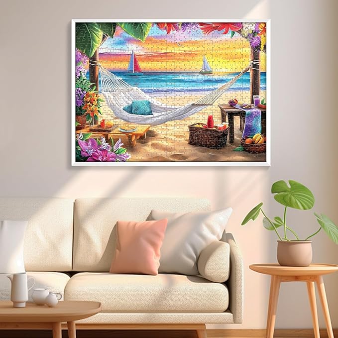 500 Piece Puzzles for Adult, Beach Jigsaw Puzzle 500 Pieces for Adults Senior, Sunset Boat 500 piece Puzzle, Challenging Family Puzzle Colorful Activity Game Gift for Friend 20.5 X 15 Inches