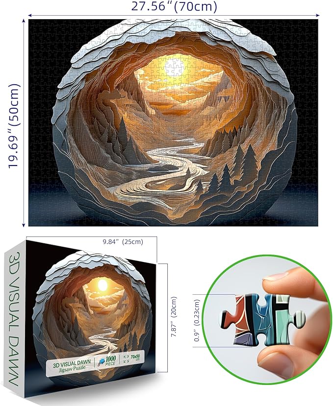 Blueforest Magic Eye 3D Puzzle - 1000 Piece Jigsaw Puzzle for Adults - Dawn Cave Autostereoscopy Challenge, No Glasses Needed (27.5x19.7 Inch)
