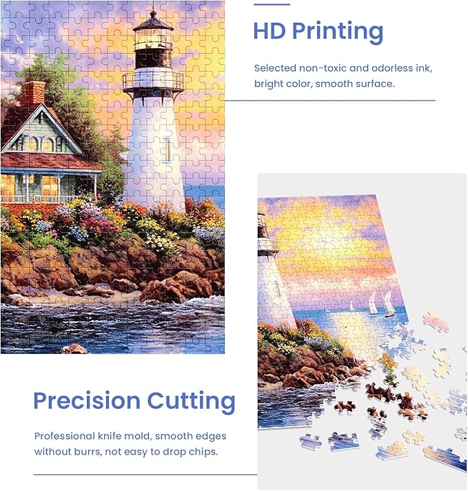 500 Piece Puzzle for Adults-Lighthouse | Recycled Cardboar Jigsaw Puzzles 500 Pieces | Challenging Family Activity Great Gift Idea for Family Friends | Difficult Puzzles Size 20.5X 15 inches