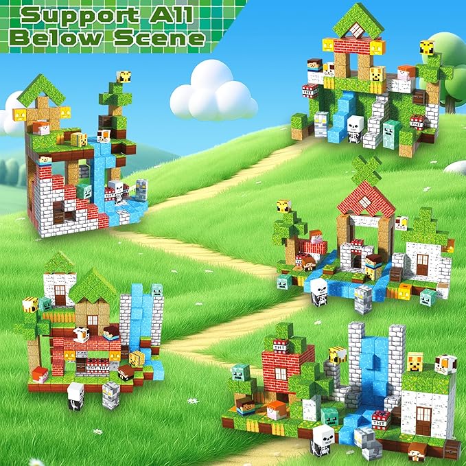 200PCS Magnetic Blocks - Magnetic Building Blocks, Magnet Cubes Game, Stacking Forest Set, STEM Montessori Sensory Stacking Toys for Kids Boys and Girls Ages 3+ Easter Birthday Gifts
