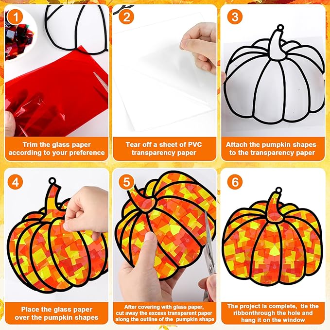 32 Sets Fall Thanksgiving Suncatchers Craft Kit DIY Window Stained Glass Effect Autumn Harvest Paper Crafts Home School Classroom Decoration Kid Birthday Gift Creative Art Project Activity Game