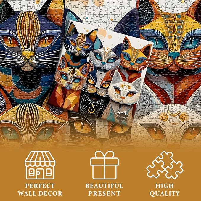 Cat Puzzles for Adults 1000 Pieces, PICKFORU Abstract Cat Jigsaw Puzzle, Animal Funny Kitty Challenge Puzzle Kitten
