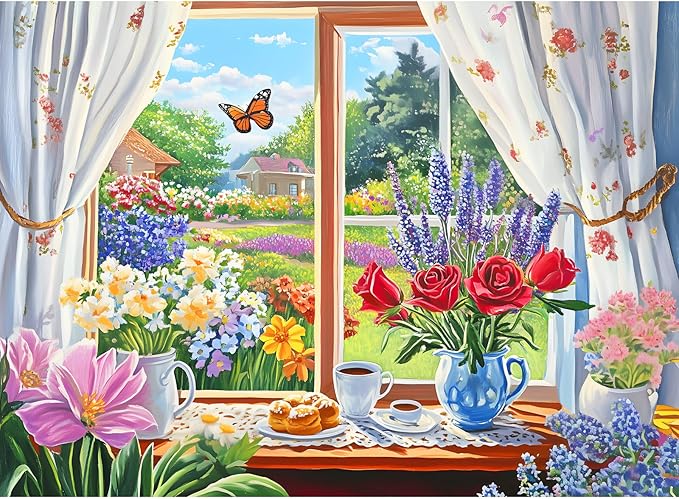 300 Pieces Puzzle for Adults, Flowers Puzzles for Adults, Garden and Relaxed Afternoon Tea Jigsaw Puzzles, Challenging Game Home Decor Party Gift for Adults Kids Seniors 20.5 * 15 inch