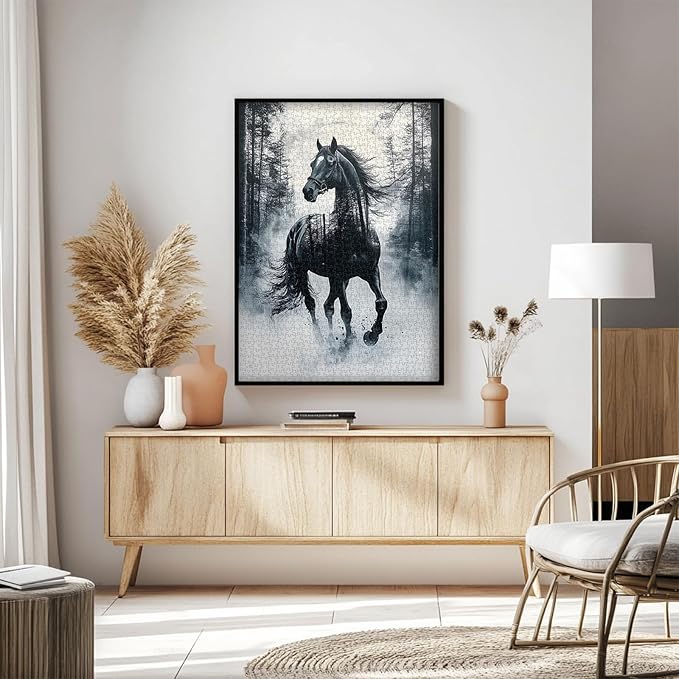 PICKFORU Vintage Horse Puzzles for Adults 1000 Pieces, Retro Watercolor Nature Animal Jigsaw Puzzles, Impossible Ink Painting Tree Adult Puzzle