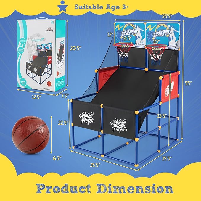 Giantex Arcade Basketball Hoop for Kids - Indoor Outdoor 2 Player Dual Shot Basketball Arcade Game with 4 Balls and Ball Pump, Great Gift for Boys and Girls Ages 3+
