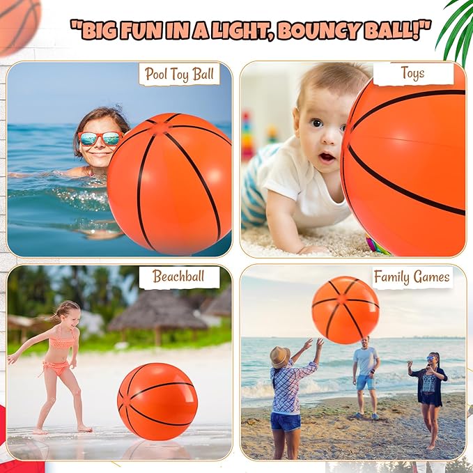 2 Pack 20 Inch Inflatable Basketball, Large Basketball Beach Ball for Pool, Bouncing Sports Ball for Summer Beach Game Birthday Party Decorations