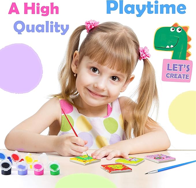 Magnetic Mini Tile Art - DIY Craft Kit; Design and Paint Magnet Tiles - Kids Paint Arts & Crafts Project; Includes 12 Tile Magnets, 8 Paint Colors, 2 Brushes and Marker; Fun Ceramic Tile Painting Kit