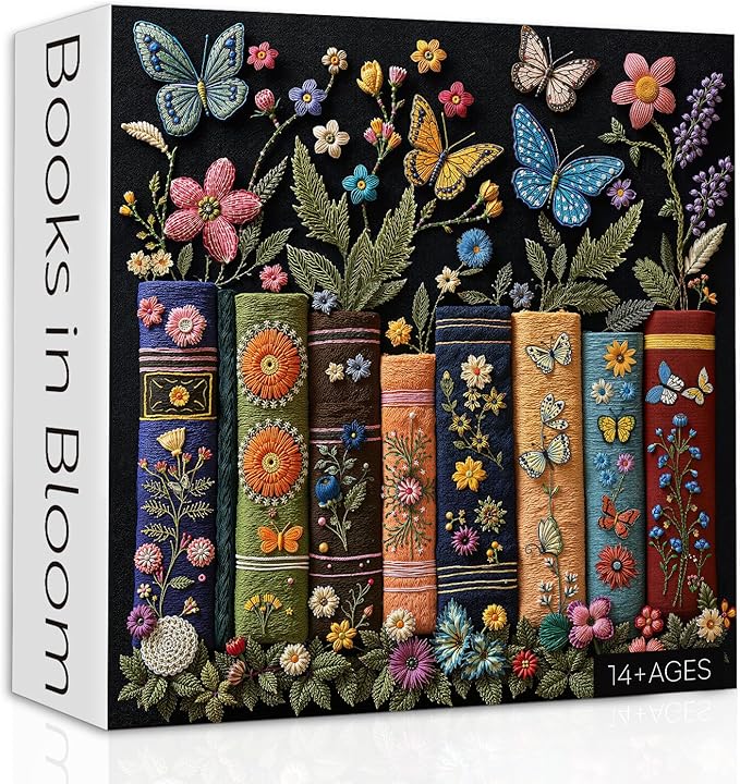 Vintage Wildflower Books Puzzles for Adults 1000 Pieces, Flower Book Pages Jigsaw Puzzles, Retro Floral Plant Butterfly Puzzle