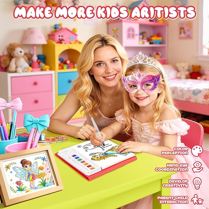 Paint with Water Coloring Books for Kids, Mess Free Watercolor Painting Kit with Princess Mask, Painting Activity for Kids Ages 3-5 4-8, Arts Crafts Drawing Gift Toy for Boy Girl