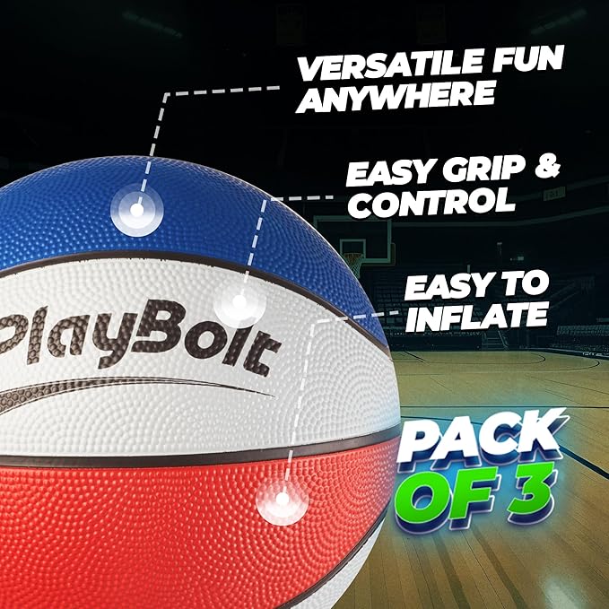 Size 3 Mini Basketballs (3 Pack) - 7-Inch Junior Rubber Basketball Set - Youth Beginner Kids Basketballs for Backyard Pool Parties, Arcade Games, Practice