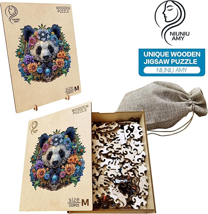 Wooden Puzzles for Adults,Panda Design Jigsaw Puzzles 200 Piece,Thanksgiving Birthday Gifts Family Game,Unique Shape Puzzle Challenge 11 x 11 Inch