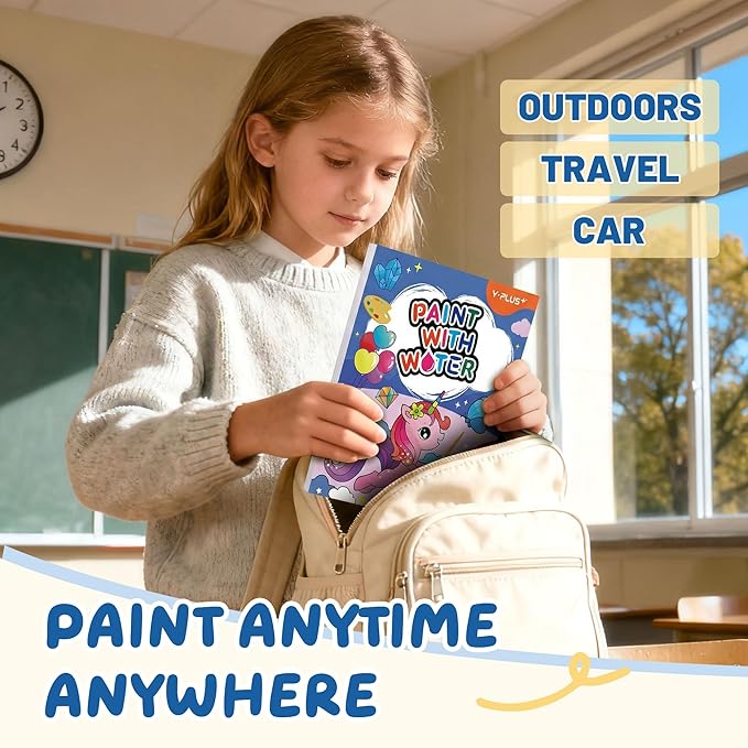 YPLUS Paint with Water Books for Toddlers, Art Craft Toys Watercolor Painting Paper, Gift for Kids Ages 1-3, 2-4, 4-6, Drawing with Brush - Unicorn
