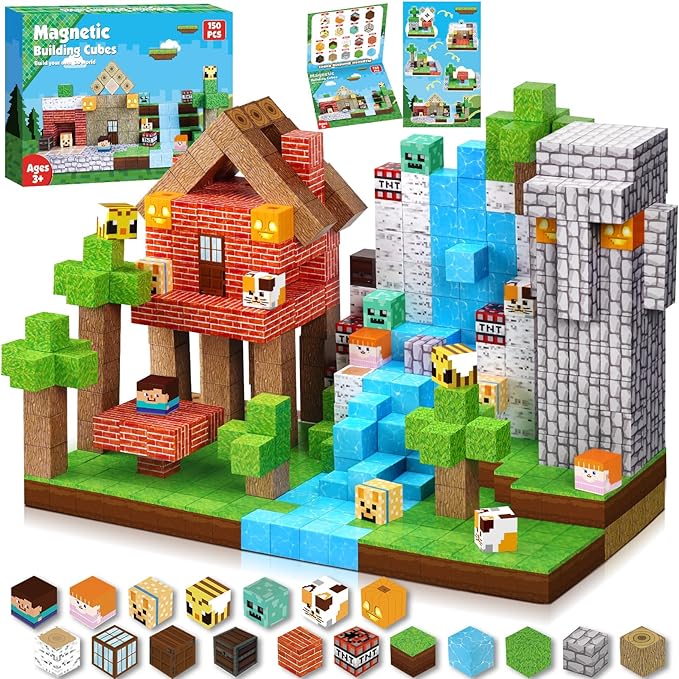 Magnetic Blocks - 150 PCS Build Magnetic Windmill Falls Homes - Magnetics Toys for Montessori Toddler Easter Christmas Birthday Gifts - STEM Sensory Toys for 3 4 5 6 7 8 9 10 Year Old Boys & Girls