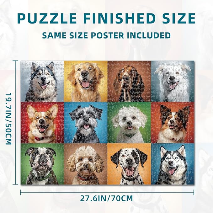 Nattork Jigsaw Puzzle 1000 Pieces for Adults, Colorful Dogs,Challenging Adult Puzzles for Christmas Decor & Gift