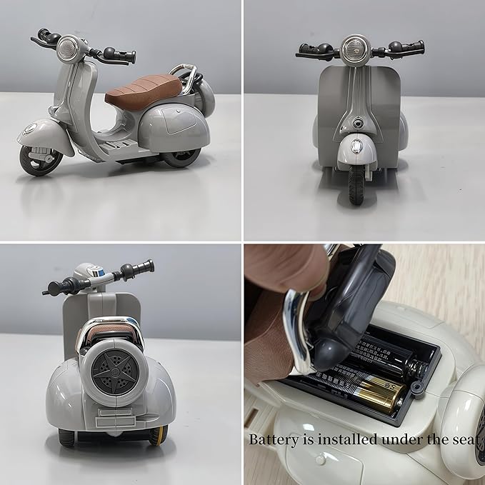 Liotww Motorcycles Scooter Toy Doll - with Light and Music, Cute Have a Seat Doll Accessories, Decor Desktop Ornaments for Collectors (Gray)