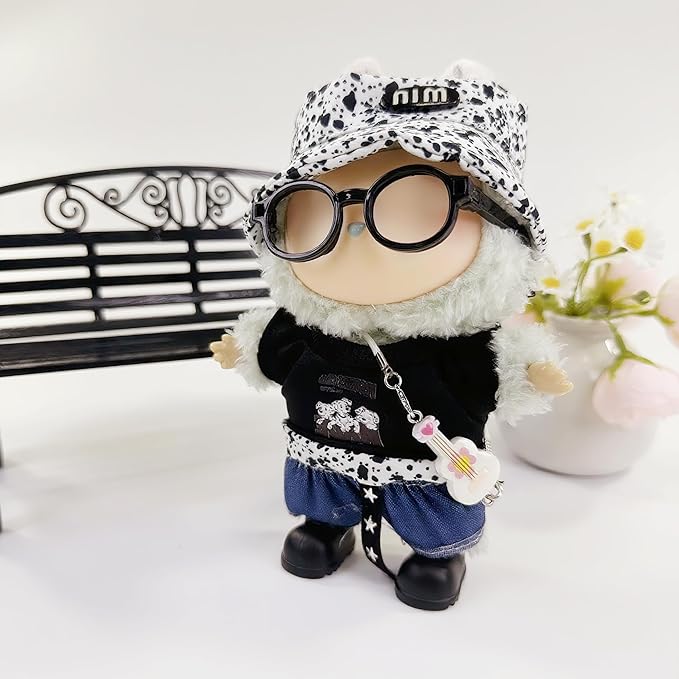 Stylish 17cm Doll Clothes(NO Dolls), Cute Doll Outfits with Hat + Top + Pants + Glasses + Shoes, Adorable Dolls Clothes Accessories for Dress Up