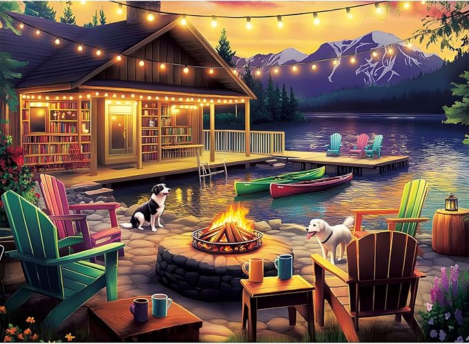 500 Pieces Dog Puzzles for Adults, Evening Bonfire Puzzle for Adults Seniors, Retro Style Puzzle 500 Pieces, Gift for Birthday, Home Decor, Fun for Family Entertainment(20.5 * 15 in)