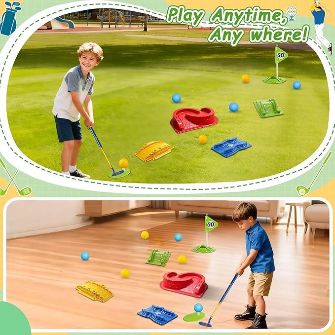 Kids Golf Set with Club - 16Pcs Kids Toy Golf Games Set, Mini Games Toddler Golf Set, Sports Outdoor Indoor Toys, Birthday for Girls Boys