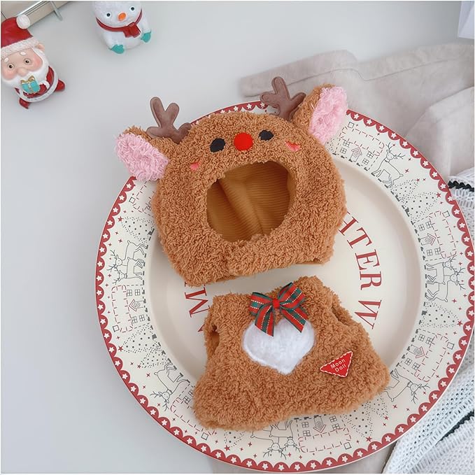Christmas Clothes for Lu bubu 17cm Dolls(No Doll) Accessories,, Stylish Kawaii Festive Christmas Elk Outfit Set 2 Pieces Suitable for 17cm Doll , Xmas Doll Clothing Set Replacement Brown