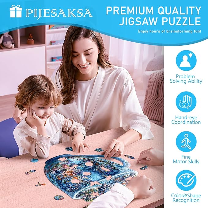 Wooden Puzzles for Adults, Ocean Cup Wood Puzzles Adult, Underwater World Wooden Jigsaw Puzzle for Adults, Unique Shape, Fun Presents for Friends, Wall Art Home Decor(XL-17.3 * 17.3in - 425 pcs)
