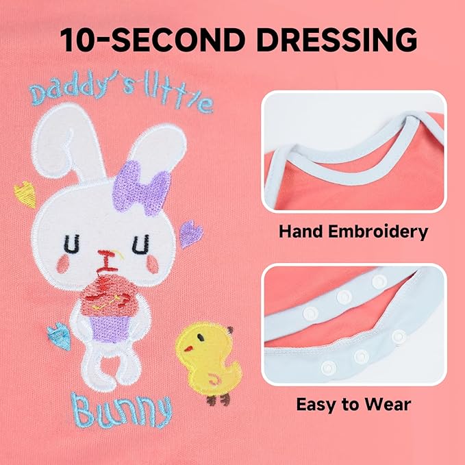 SCOM Reborn Baby Doll Clothes - 20 & 22 & 24 Inch 4 Pcs Doll Outfit Pink, Realistic Baby Bunny Clothing Set, Newborn Dolls Girl Onesies Gift