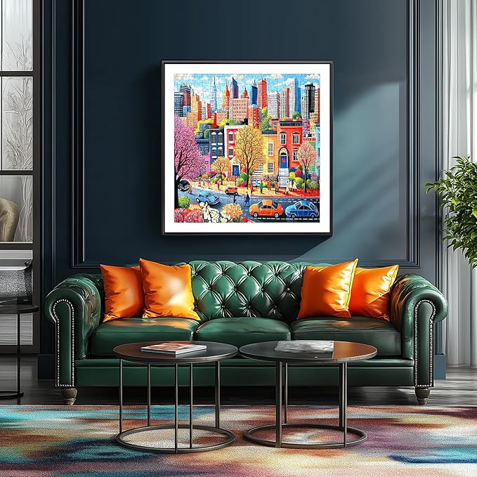 MINIWAN 500 Piece Puzzles for Adults - Vibrant New York City Streetscape Jigsaw Puzzle, 20x20 Inches Large Piece Urban Art Puzzle for Relaxation & Home Wall Decor
