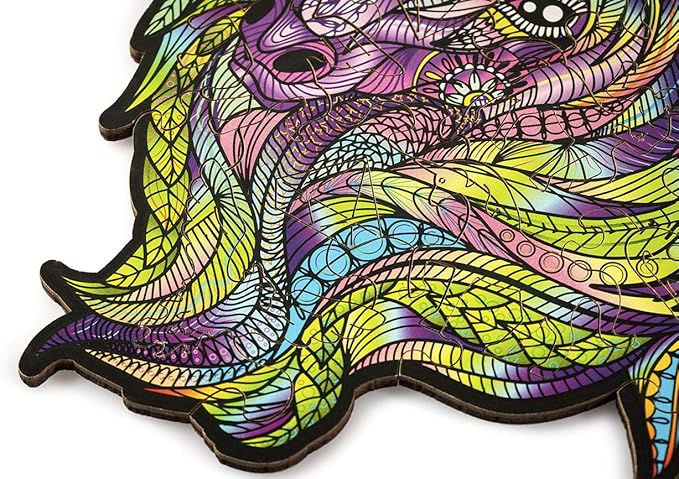 Wood Trick Purple Wind Mini Wooden Jigsaw Puzzle for Adults and Kids - 6.3 x 6.7 in - Animal Unique Shaped Figured Jigsaw Puzzle Pieces - Premium Quality