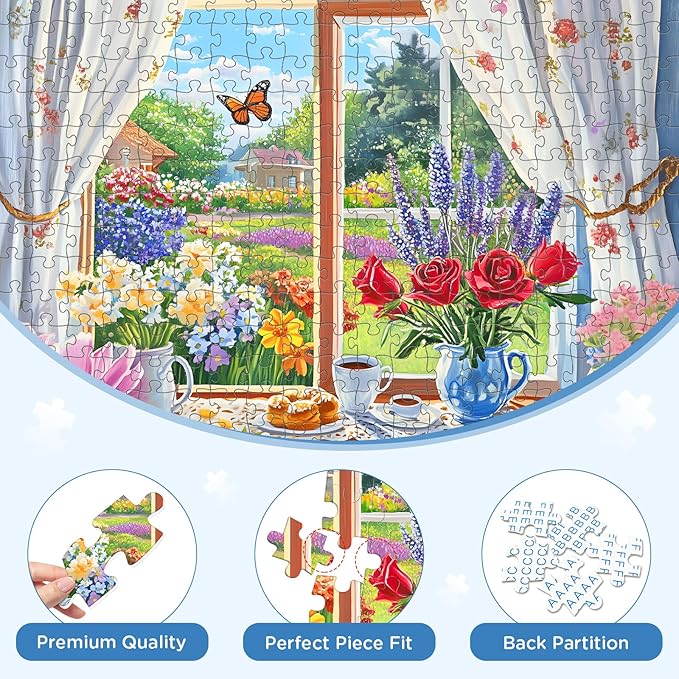 300 Pieces Puzzle for Adults, Flowers Puzzles for Adults, Garden and Relaxed Afternoon Tea Jigsaw Puzzles, Challenging Game Home Decor Party Gift for Adults Kids Seniors 20.5 * 15 inch