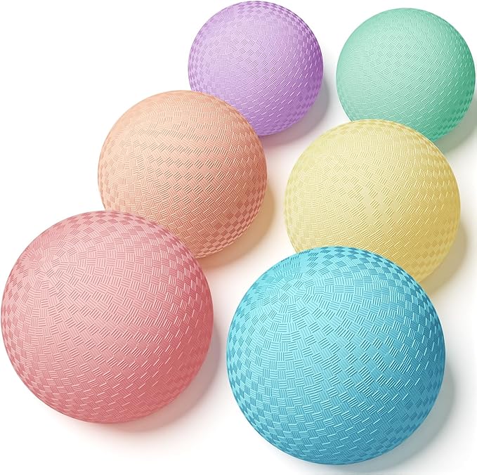 6 Pcs Macaron Playground Balls 8. 5 Inch Pastel Color Rubber Bouncy Balls for Kids Inflatable Colored Dodgeball Kickball Handball for School Backyard Beach Indoor Outdoor Games (Solid)