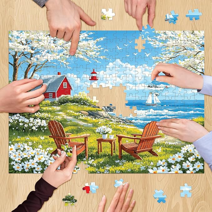 500 Pieces Puzzles for Adults, Relaxing Coastal Lighthouse Jigsaw Puzzles, Premium Seaside Scenic Landscape Wall Art for Home Decor, Challenging Gift for Women & Men, 20.5x15 in