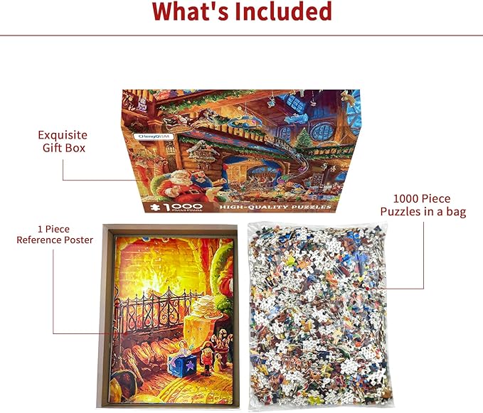 1000 Piece Christmas Puzzle for Adults Christmas Puzzle 1000 Pieces Santa Claus Puzzles Santa's House Oil Painting Puzzles Christmas Jigsaw Puzzle 1000 Pieces for Adults Teens Kids Challenging Gift