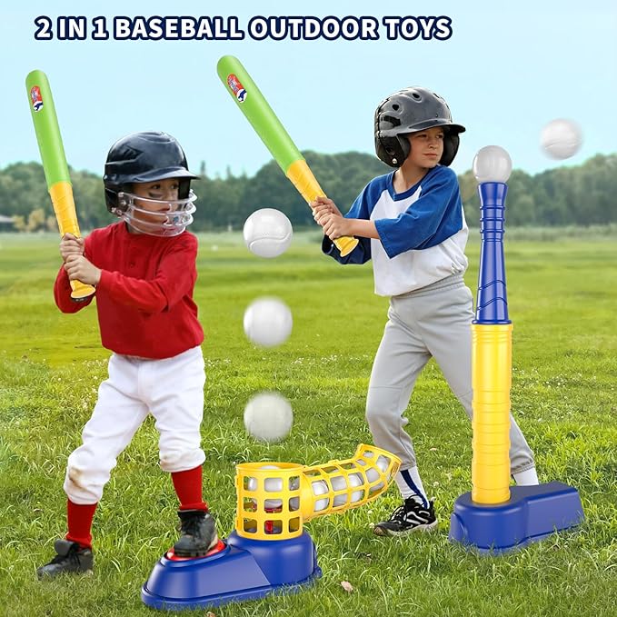 Bennol T Ball Set Toys for Kids 3-5 5-8, Kids Baseball Tee for Boys Toddlers, Auto Ball Launcher, Indoor Outdoor Outside Sports Tee Ball Set Toys Gifts for 3 4 5 6 Year Old Boys Toddler Kids