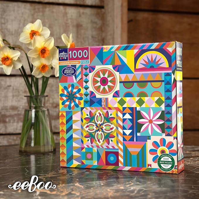 eeBoo 1000 Piece Puzzle - Sunshine Garden Jigsaw Puzzle for Adults, Square 23" x 23" Made with Recycled Board & Vegetable-Based Ink
