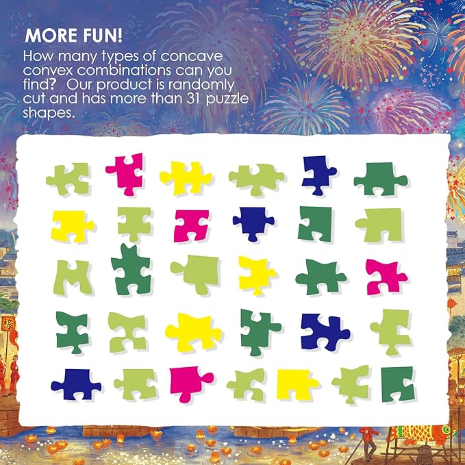MOMIBOOK 1000 Piece Puzzle for Adults Jigsaw Puzzles of Lanternlit Starnight, Gilding Happy New Year Painting Image Challenging Hard Impossible Puzzle Unique Party Christmas Birthday Gifts