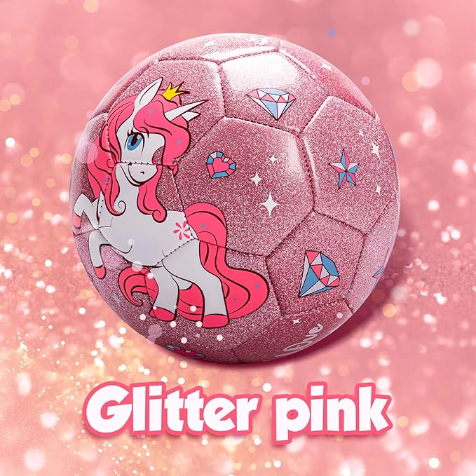 Soccer Ball Size 2 Size 3 Size 4 For Toddlers Kids Ages 1-3 3-8 8-12 - Glitter Unicorn Dinosaur Design - Sports & Outdoors Ball with Pump Deflated - Gift for Girls Boys Children Youth School Birthday