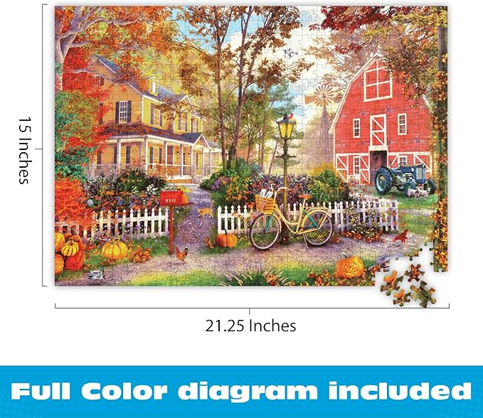Buffalo Games - Autumn Farmhouse - 500 Piece Fall Jigsaw Puzzle for Adults - Cozy Seasonal Nature Artwork - Challenging Puzzle Perfect for Game Nights - Finished Size 21.25 x 15 - Made in the USA