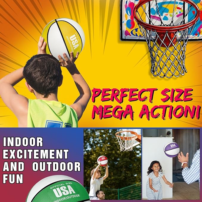 Jenaai 6 Pack Mini Basketballs with Pump for Kids 7 Inch Size 3 Rubber Arcade Basketball Color Small Toy Indoor Outdoor Pool Arcade Games Colorful Basketball for Kids Toddlers(Bright)