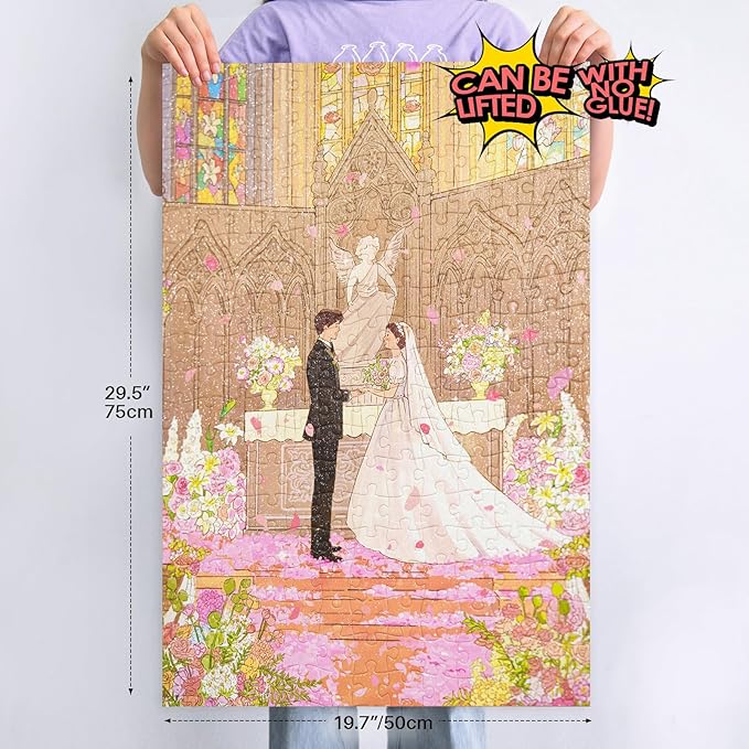 MOMIBOOK 1000 Piece Puzzle for Adults Jigsaw Puzzles of Wedding in The Holy Light, Vertical Texture Moonlight Feel Painting Image Hard Impossible Puzzle Unique Party Christmas Birthday Gifts