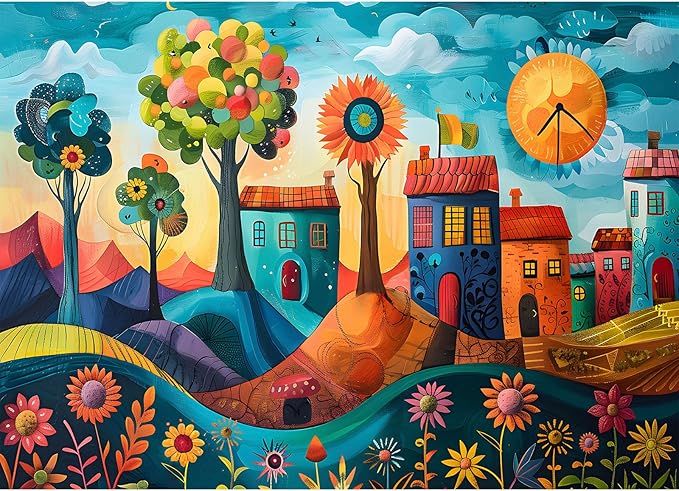 Puzzles for Adults 1000 Pieces, Jigsaw Puzzle for Adults, Fun and Relaxing Challenging Puzzle, Colorful Village Puzzles Game, Interlock Perfectly No Dust, Gifts for Easter Friends Parents