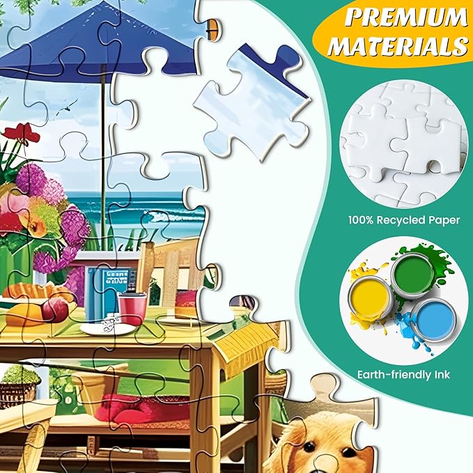 2 Pack 300 Piece Puzzle for Adults, Garden Dogs Seaside Porch Jigsaw Puzzle for Teens,Large Piece Puzzle for Kids 8-10 10-12,Glossy & Sturdy Pieces,Challenging Family Game Great Gift,20.5x15 in
