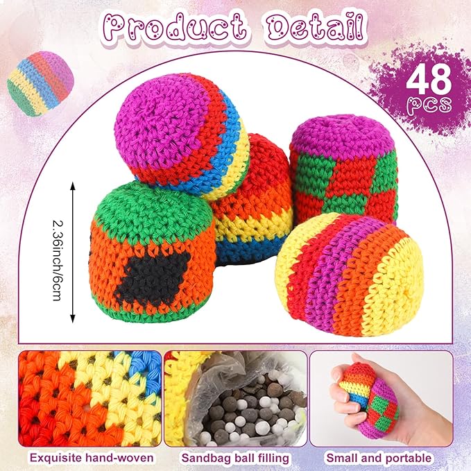 Yunsailing Knit Sack Balls Knitted Kickball Soft Juggling Balls Multicolored Crochet Geometric Pattern Foot Bag Kick Sack for Adults Easter Game Random Color