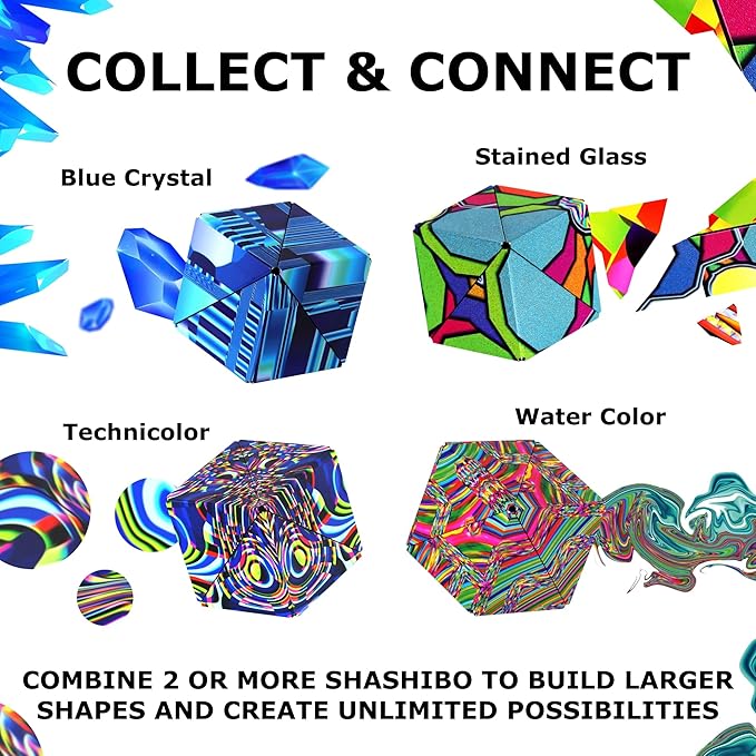 Shashibo Shape Shifting Box - STEM Fidget Toy with Ultra Strong Magnets - Sensory Puzzle Cube Transforms Into 100+ Shapes, Easter Basket Stuffers Gift for Kids, Teens, and Adults (Water Color)