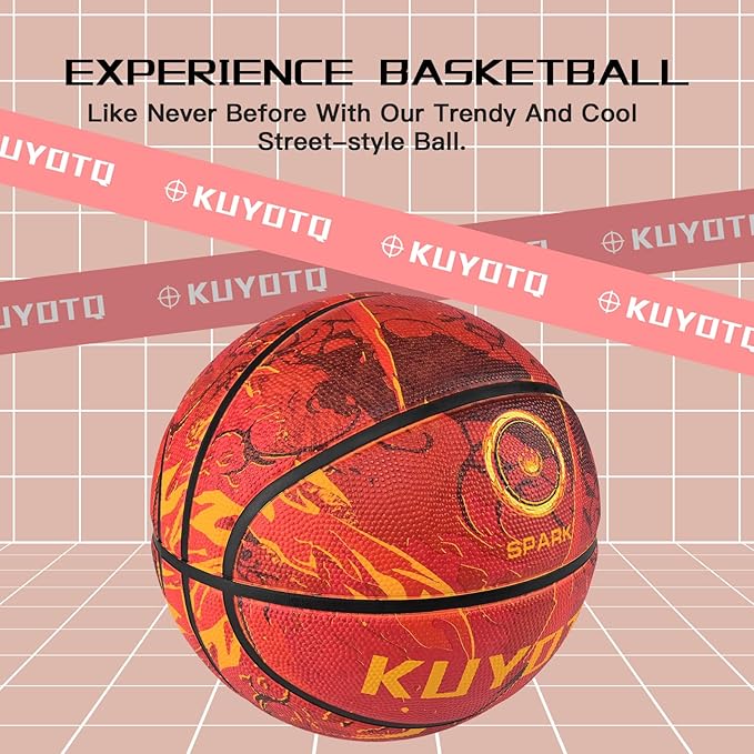 KUYOTQ Kids Youth Adult Size 3/4/5/6/7 (22/25.5/27.5/28.5/29.5") Basketball Premium Rubber or Faux Leather Basketball Indoor Outdoor Basketball for Boys Girls Womens Mens Basketball Gifts (Deflated)