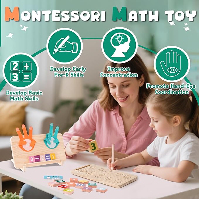 Hirger 2 in 1 Preschool Learning Toys for Toddlers 2-4, Educational Math Manipulatives Number Counting Blocks for Kids, Montessori Toy for 3 4 5 6 Year Old Boys Girls Birthday Gifts