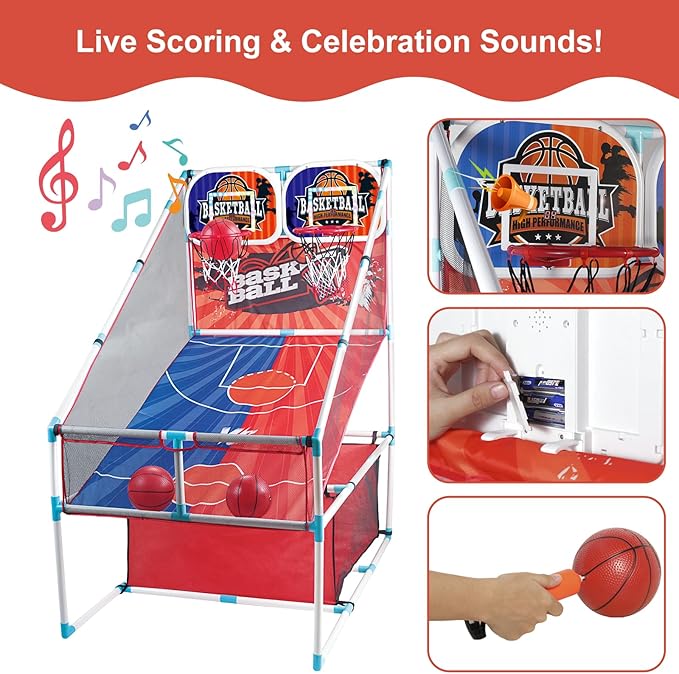 Basketball Arcade Game, Kids Double Basketball Hoop with Balls & Pump, Fun Sports Game for Boys Girls, Gift for Kids Ages 4+