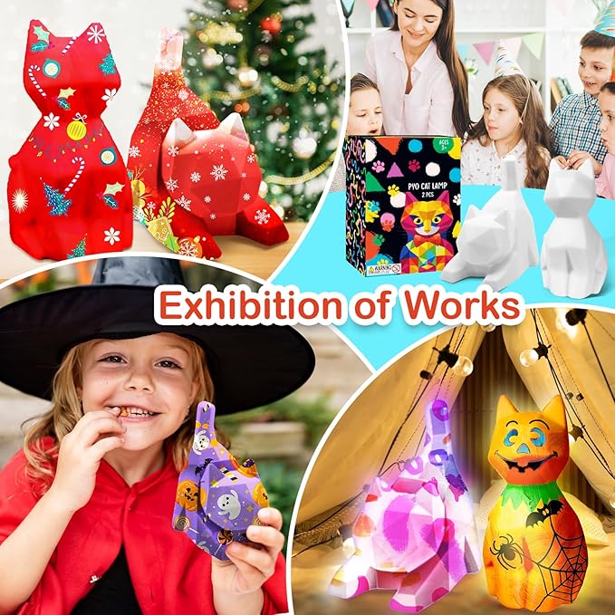 Goody King Paint Your Own Cat Lamp Kit, 2PCS DIY Night Light, Easter Basket Stuffers, Arts & Crafts for Kids Ages 8+, Painting Kit for Kids, Easter Birthday Gifts for Kids Ages 3 4 5 6 7 8+