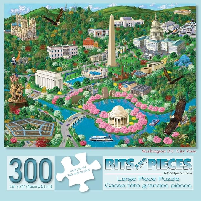 Bits and Pieces – Large 300 Piece Jigsaw Puzzle for Adults – Washington D.C. City View - US Capital Scene Jigsaw Puzzle by Artist Joseph Burgess, Completed Puzzle Size: 18" x 24"