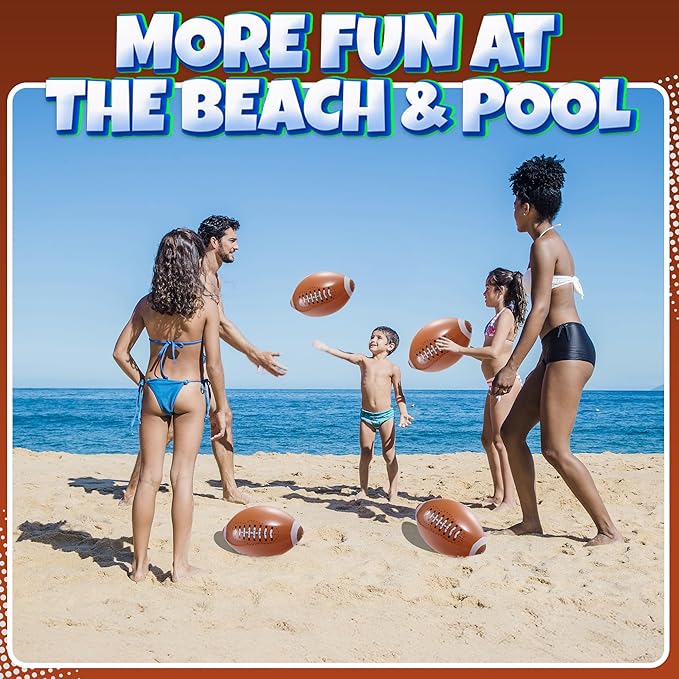Bedwina 12-Pack 16" Inflatable Footballs for Football Party Decorations & Party Favors – Blow-Up Sports-Themed Beach Balls for Game Day & Birthday Supplies, Goodie Bag Stuffers